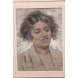 Late 19th / early 20th century charcoal and gouache portrait of a lady, indistinctly signed,