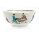 18th century Worcester bowl, circa 1760, painted and printed with Chinese-style figures,