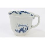 18th century Worcester blue and white coffee cup with moulded ribbed and blue painted chinoiserie