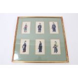 Group of six 19th century Chinese paintings on rice paper, framed as one,