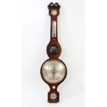 George IV banjo barometer with silvered dial and scales, in rosewood case,
