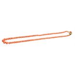 Antique coral bead necklace with a string of graduated coral beads, approximately 8.
