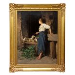 Valerio Laccetti (1836 - 1909), oil on canvas - The Flower Girl with sheep, signed, in gilt frame,