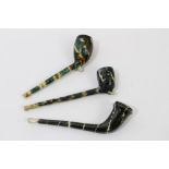 Three 18th century Whieldon-type pipes with green mottled glaze