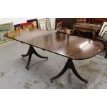 19th century and later mahogany crossbanded twin pedestal dining table,