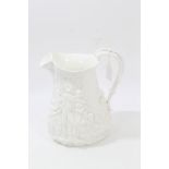 Large Victorian Parian-type jug decorated in relief with scene depicting a military battle, 21.