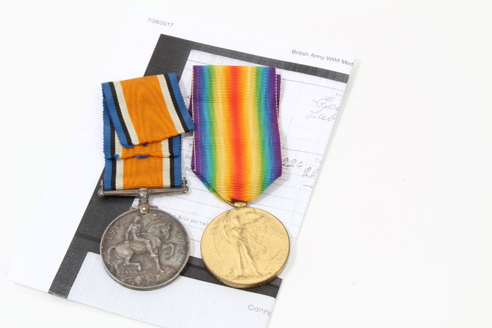 First World War pair - comprising War and Victory medals, named to 20128 PTE. J. J. Johnson. Essex.