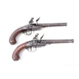 Fine pair Georgian flintlock cannon barrel officers' pistols, by I.