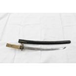 Antique Japanese wakizashi sword with curved blade,