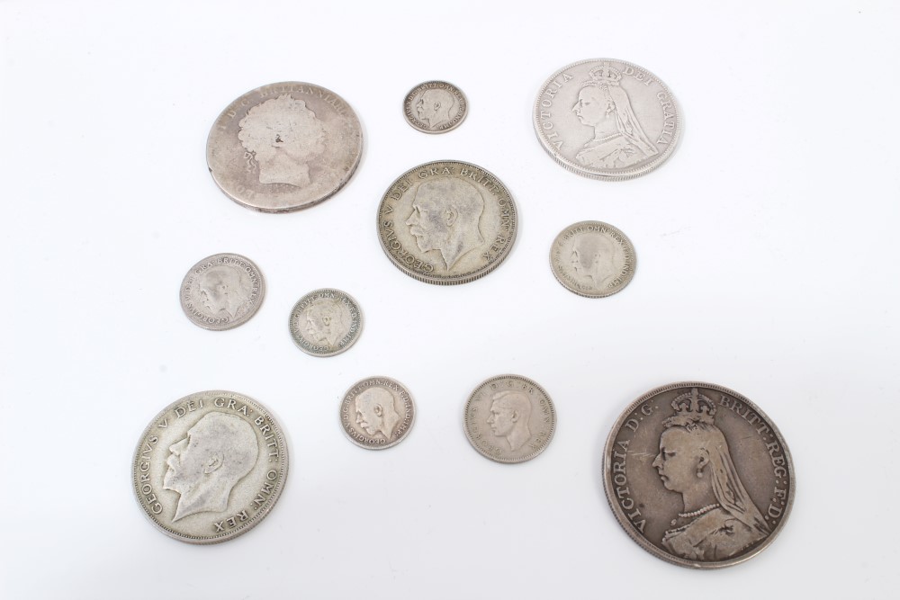 G.B. mixed silver coinage - to include Victoria J.H. Crown - 1889. VG, Double Florin - 1889. - Image 2 of 2