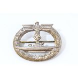 Nazi U-boat War badge, with narrow pin fitting and raised maker's mark to reverse - F. Q.