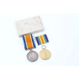 First World War pair - comprising War and Victory medals, named to 020547. PTE. F. J. Davy. A.O.