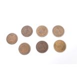 U.S. copper nickel and bronze Cents - Indian Head 1861. VF, 1863. F, 1879. VG, 1882. AF, 1884.