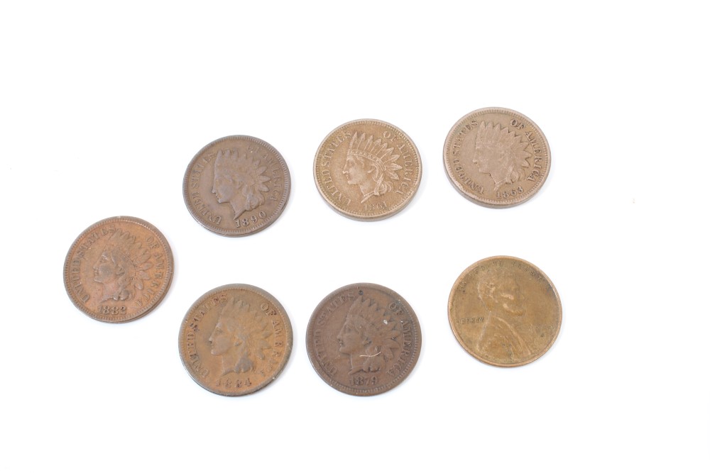 U.S. copper nickel and bronze Cents - Indian Head 1861. VF, 1863. F, 1879. VG, 1882. AF, 1884. - Image 2 of 2