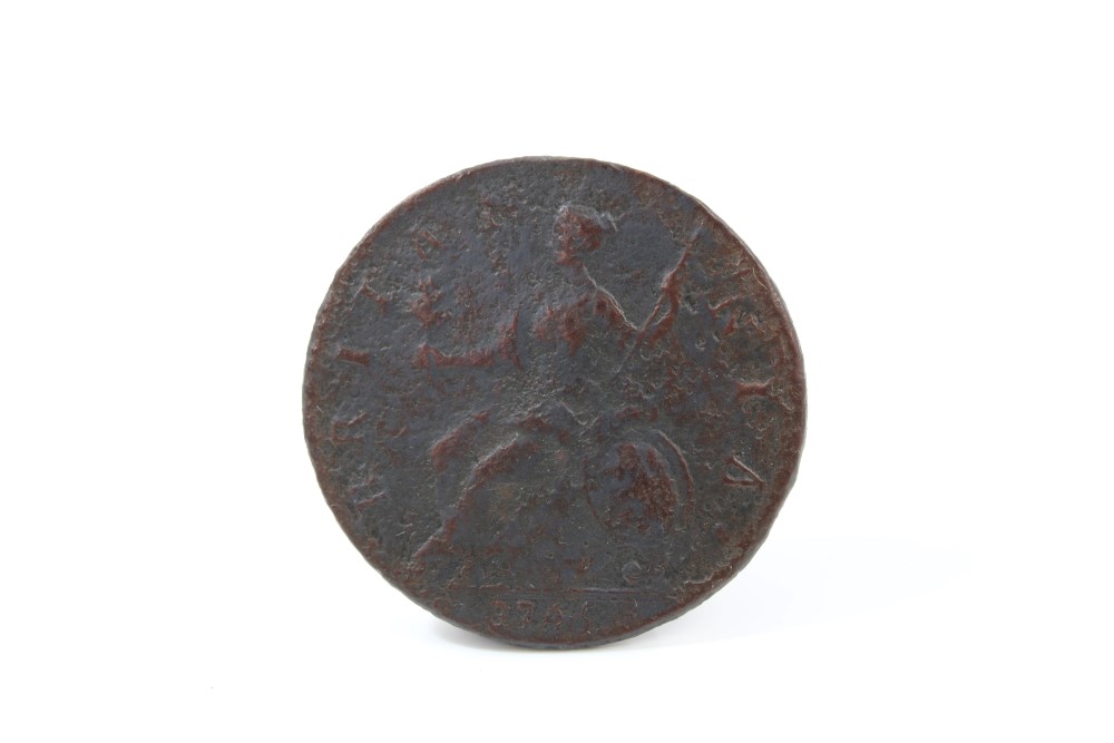 G.B. date error copper Halfpenny - George II dated 3745 (N.B. should be 1745).