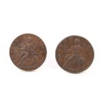 G.B. copper Halfpennies- to include George II 1744. VF and George III 1771.