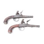 Pair Queen Anne flintlock cannon barrel pocket pistols with turn-off barrels, box locks,