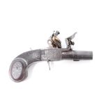 Fine early 19th century French flintlock muff pistol with short tapered turn-off barrel,