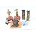 Second World War period brass figures of an Infantry Soldier and an R.A.F. WAAF.