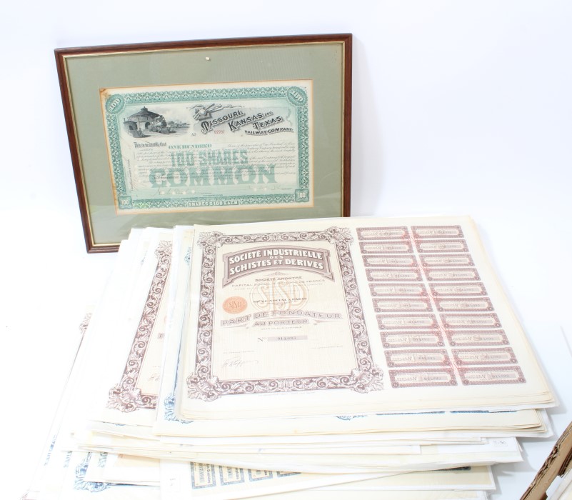 World - early 20th century share certificates - mostly complete with dividend coupons,