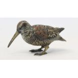 Early 20th century cold-painted bronze model of a woodcock - apparently unmarked,