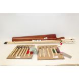 Group of replica weapons - including a Medieval longbow with six arrows, in leather case,