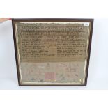 Late 18th / early 19th century sampler by Ann Gething - Age 10 - alphabet, numerals,