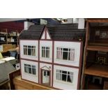 Large Edwardian Dolls' House - painted wood construction, label on back - 'Built by A. R. A.