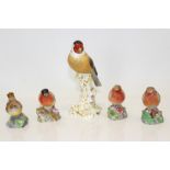 Five Royal Worcester birds - Goldfinch 2667, Robin 3197 (x 2),