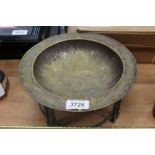 Arts & Crafts brass bowl on stand - possibly a travelling font,