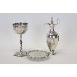 Victorian silver three piece communion set - comprising chalice, paton and flagon (Birmingham 1860),