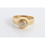 Gold (stamped 750) diamond single stone ring,