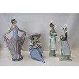 Four Lladro porcelain figures - including Fragrant Bouquet, lady in dress,