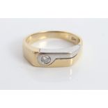 Two-colour gold (stamped 585) single stone diamond ring,