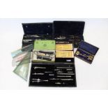 Collection of miscellaneous drawing instruments - including cased compasses, dividers, set squares,