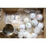 Golfing memorabilia - including silver and enamel spoons, golf balls with petrol badges,