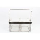 Asprey silver plated cigarette box - the swing handle activating dual rising lids, glass base,