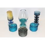 1950s Holmegaard ice blue vase by Per Lutken, signed, together with a Strathern glass vase,