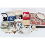 Vintage jewellery and costume jewellery - to include silver and butterfly wing pendant necklace and