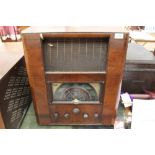 Large Vintage His Master's Voice radio in walnut case - model no.