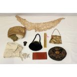 Vintage accessories - including velvet and wirework handbag with circular expanding clasp,