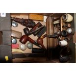 Collection of vintage pipes, cheroots, silver trinket boxes,