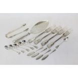 Selection of 19th / 20th century silver flatware - including sugar tongs, fish slice,