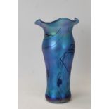 John Ditchfield blue iridescent glass vase with flared rim, 23.
