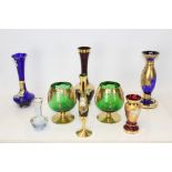 Selection of Murano The Fuochi coloured glass vases and brandy balloons with enamelled and 24k gold