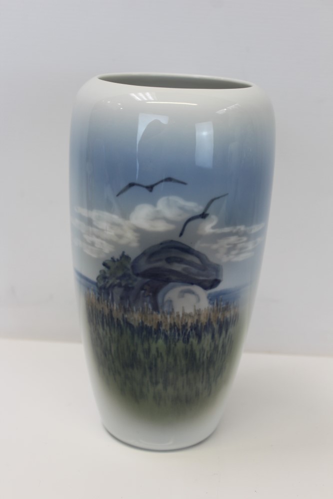 Good quality Royal Copenhagen porcelain vase with landscape decoration, numbered 2694 to base,