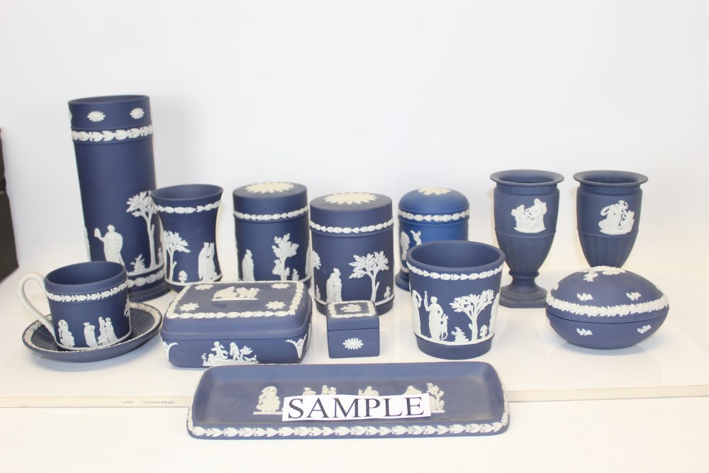 Selection of Wedgwood Jasper ware - including vases, trinket boxes, framed plaque, photograph frame,