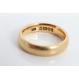 Gold (18ct) wedding band. Ring size J CONDITION REPORT 5.