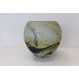 Good quality Peter Layton signed studio art glass vase with mottled and swirled decoration, 18.