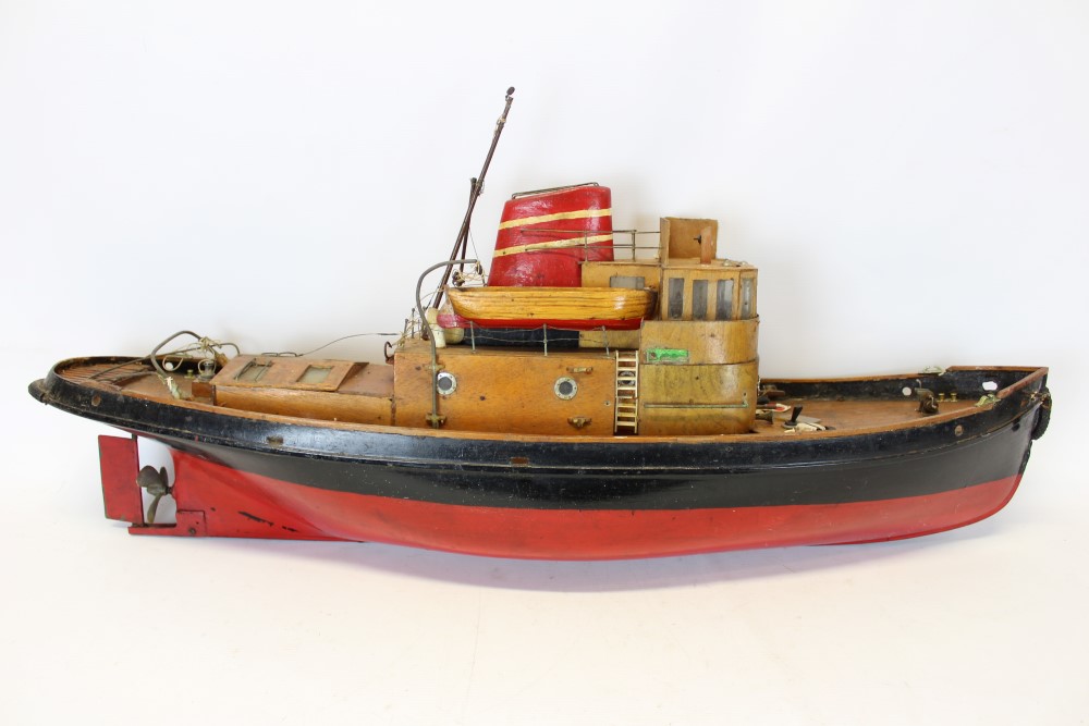 Vintage scratch-built wooden model of a steam barge, - Image 5 of 5